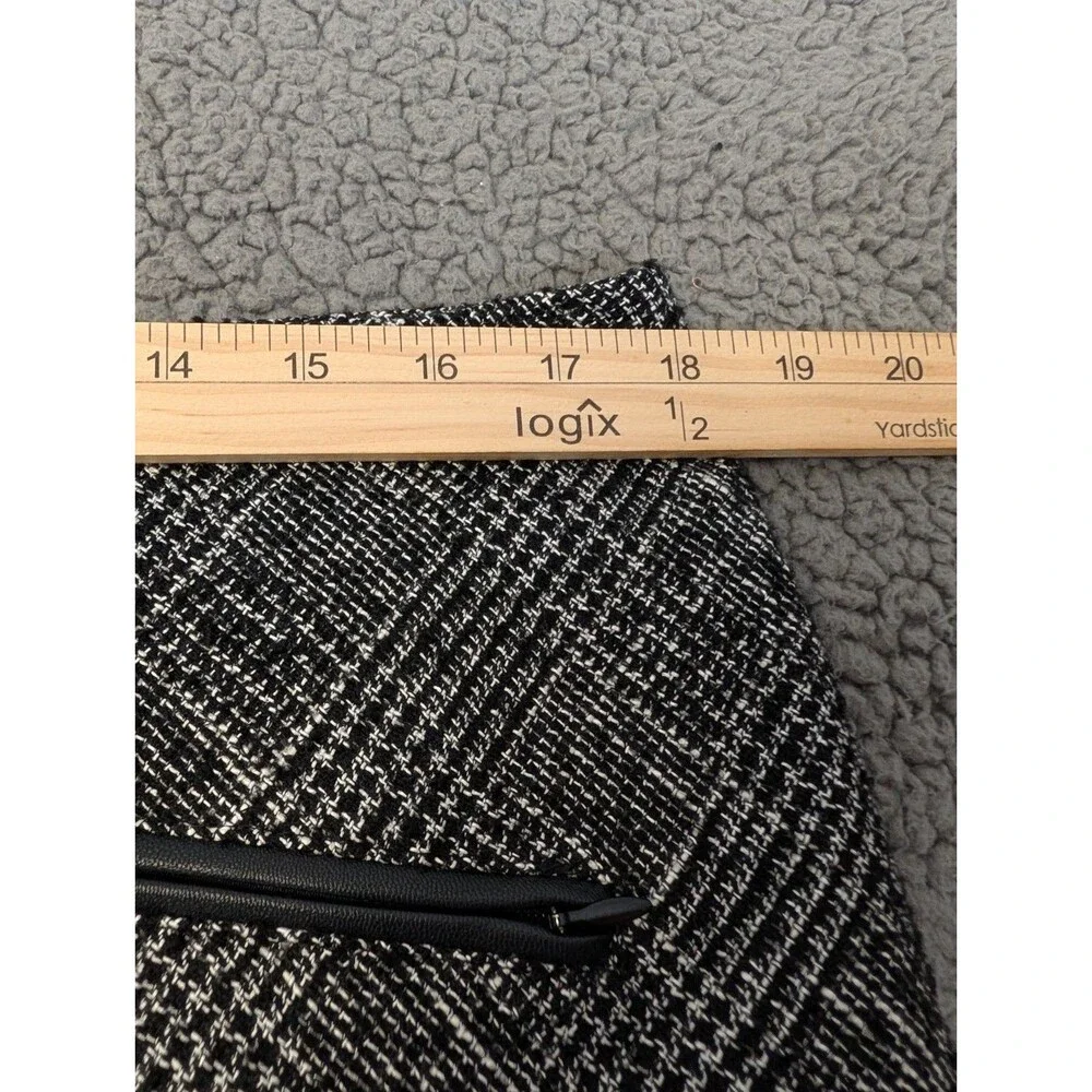 Talbots Tweed Skirt Faux Leather Trim Pockets Lined Black White Sz 16 Academia